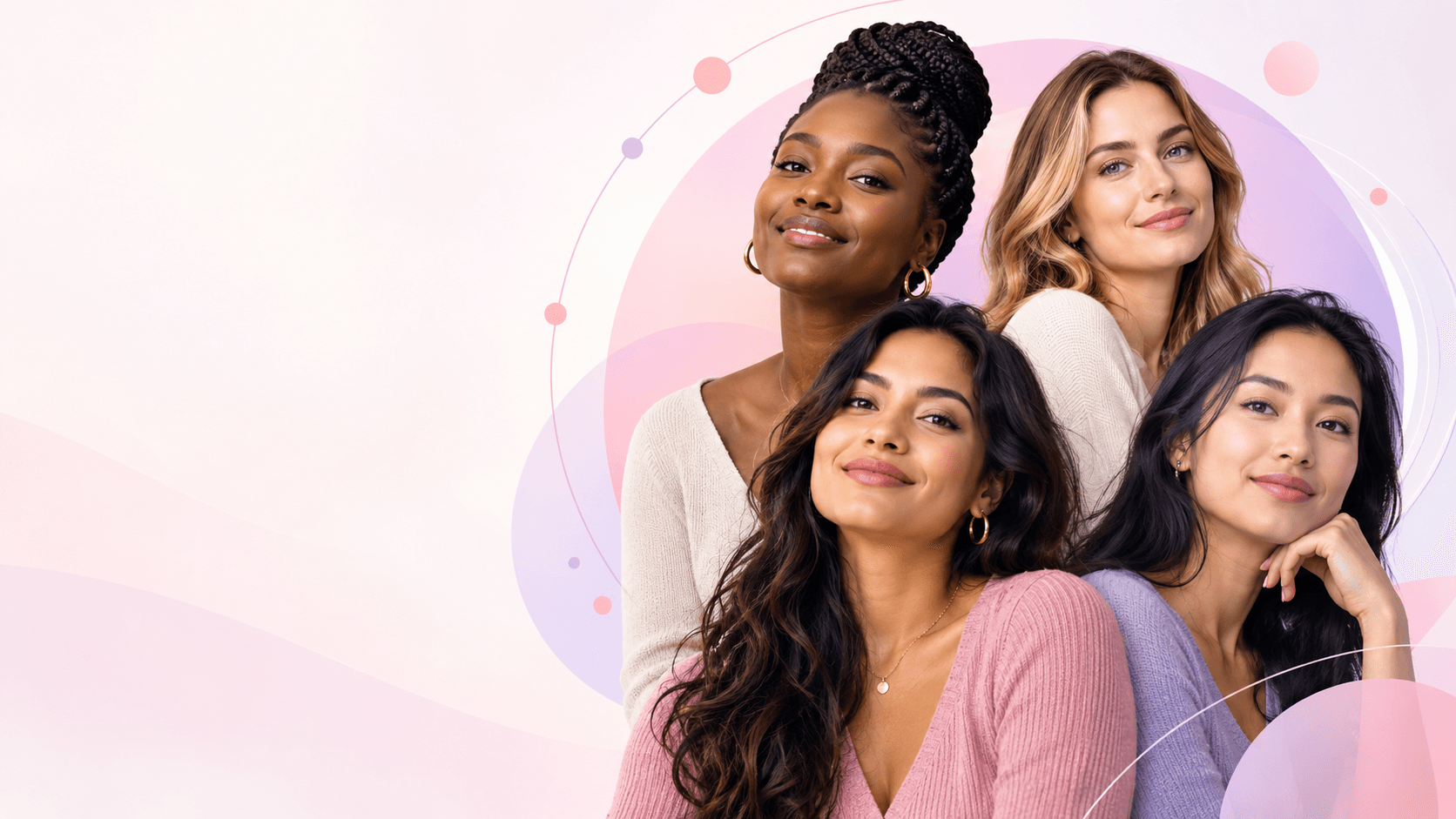 Four women together in a soft, bright setting